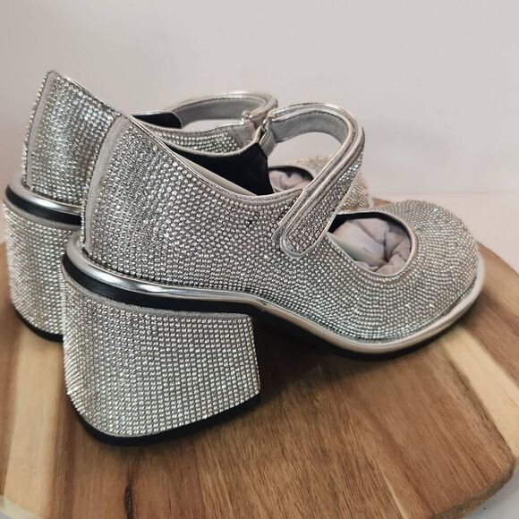 Dolls Kill Desire Me Rhinestone Mary Janes - Silver Women's Size 7 M - Picture 4 of 9